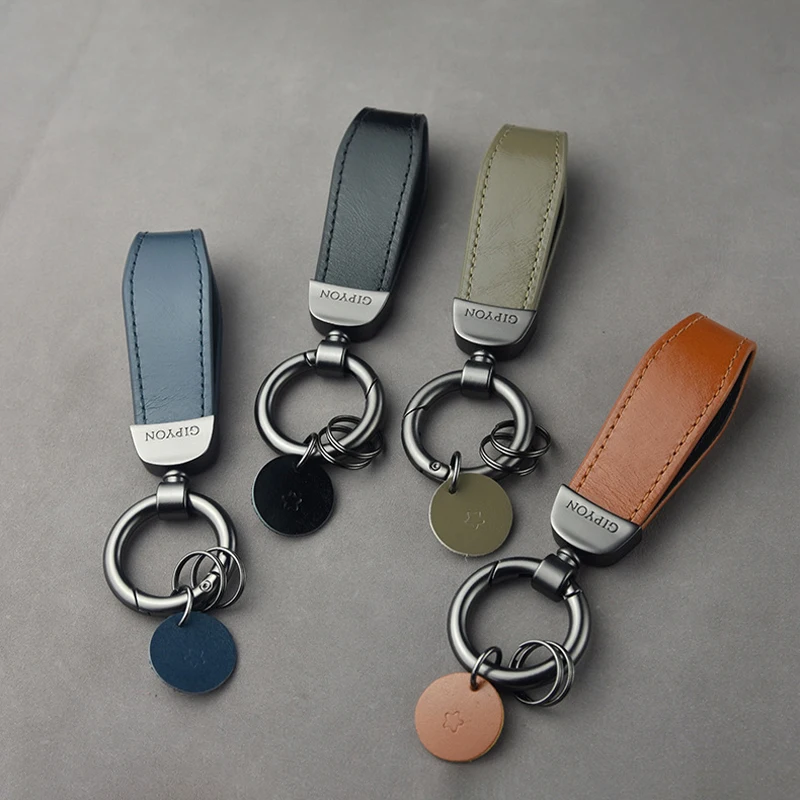 

1Pc Luxury Leather Keyring, Genuine Leather Lanyard Anti-Lost D-Ring Horseshoe Clasp, Auto Accessories Fit for BMW Tesla