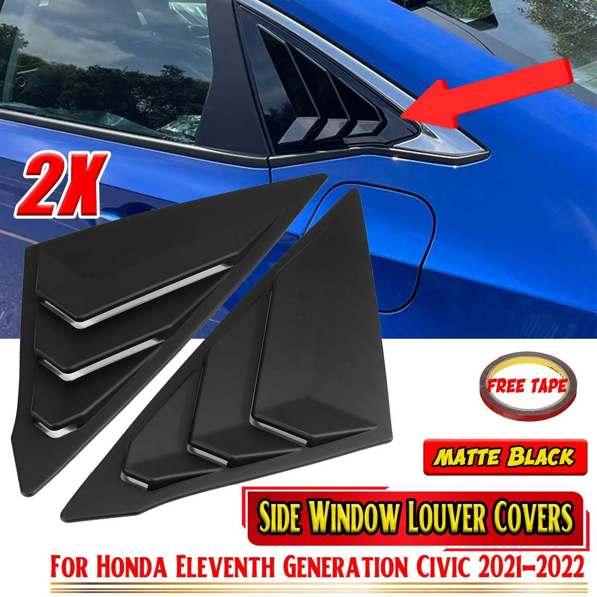 New Car Rear Side Window Louver Covers Vents Trim Window Shutters Shade For Honda For Civic 11th Eleventh Generation 2021-2022