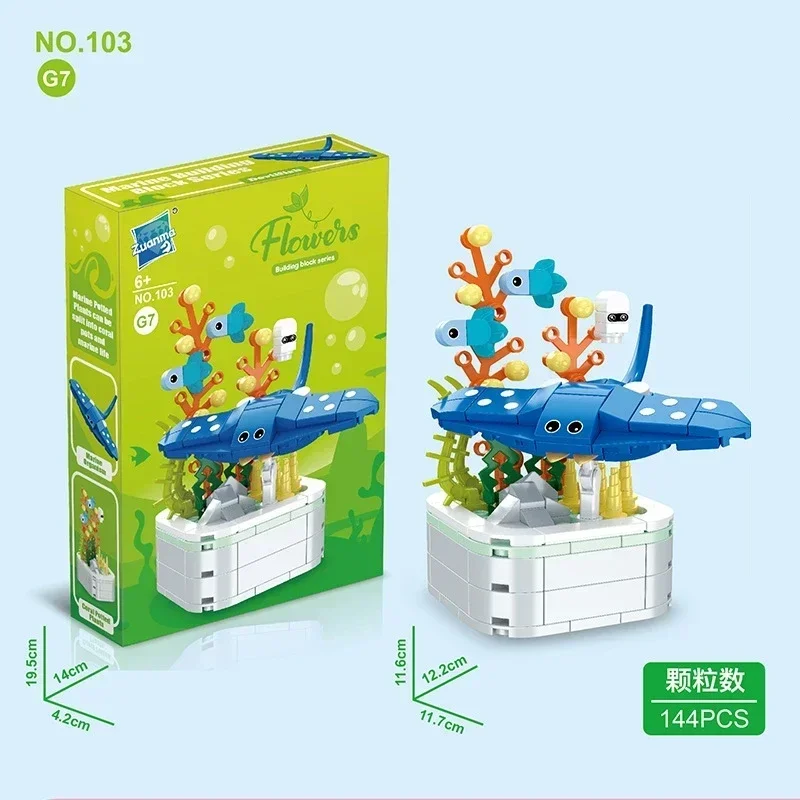 DIY Sea Animals Clownfish Crab Building Blocks Toys MOC Rays Turtles Fish Octopus with Water Plants Blocks Set Toys For Kids