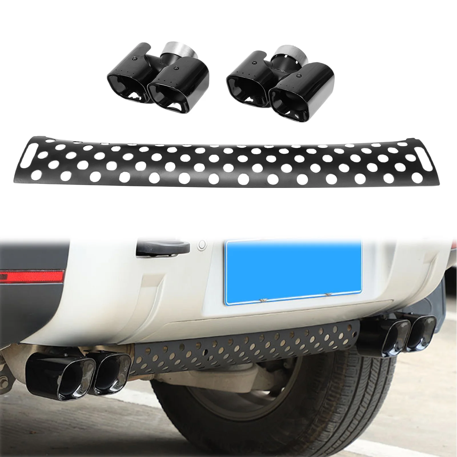 

Exhaust Pipe Trim Set Car Rear Tailpipe Stainless Steel with Decoration Guard Board for Land Rover Defender 90/110/130 20-25