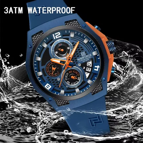 Imagen 2 del producto NAVIFORCE relojes para hombre 2025 nueva correa de silicona calendario de cuarzo impermeable moda deporte cronógrafo reloj de pulsera para hombre