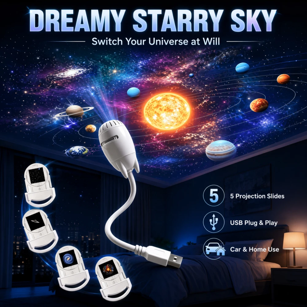 Galaxy Sternenhimmel Projektor 2-in-1 mit 5 Folien, Augenschonende LED-Nachtlampe für Kinder und Erwachsene, Schlafzimmer, Decke, Auto-Dekoration