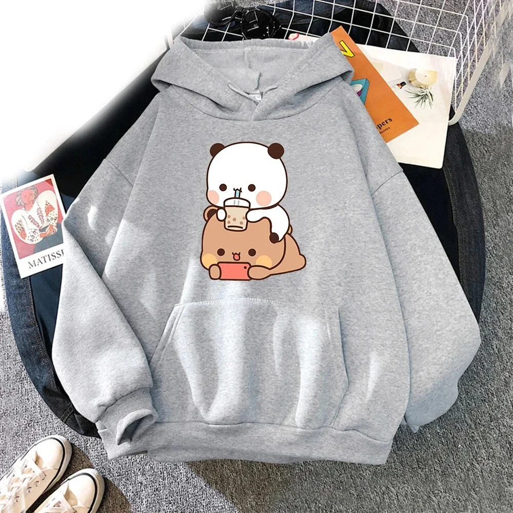 New Kawaii Bubu And Dudu Drink Bubble Tea Hoodies Print Men Woman Fashion Hoodie Oversized Sweatshirts Pullovers Unisex Clothing