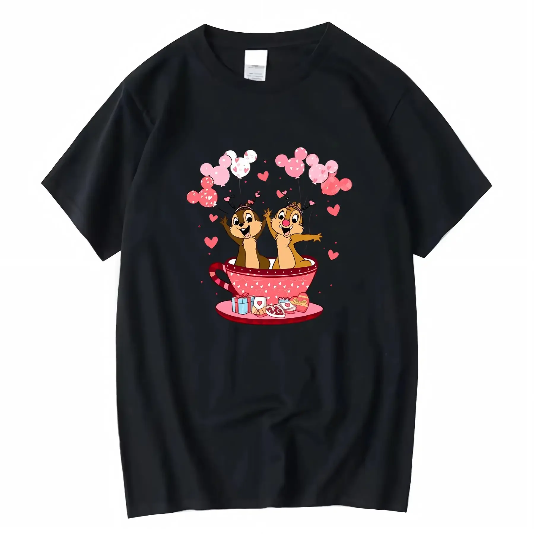 

Женская футболка с воздушными шарами «Чип и Дейл», 100, хлопок, милый дизайн, идеально подходящий для лета, повседневная одежда, винтажная стираная графика