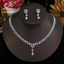 ASNORA New Design Luxury Cubic Zirconia Water Drop Necklace Earrings Set for Women High Quality Wedding Party Dress Jewelry