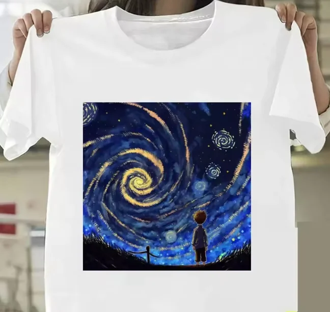 

2025Van Gogh, маленький принц, картина маслом, модная женская одежда в стиле Харадзюку, летняя футболка с короткими рукавами, повседневный топ с круглым вырезом