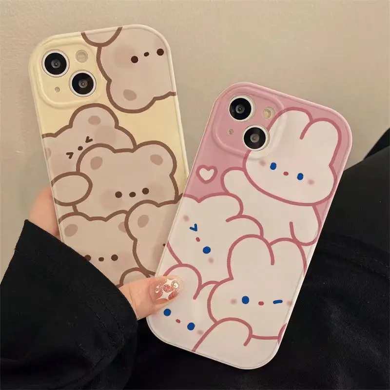 Five Bears On A Yellow Background Phone Case For iPhone 14 13 12 11 Pro XS MAX XR 7 8 Plus Mini SE2020 Silicone Cover Cases