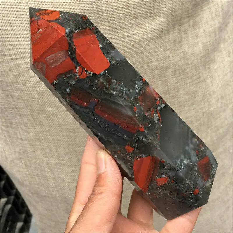 Beautiful Natural Blood Stone Obelisk Quartz Crystal Wand Point Healing