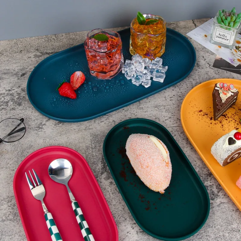 4Pcs Plastic Coffee Tray, Oval Food Serving Plate with Smooth Surface for Household Dessert Anti-fall Tray Afternoon Tea - view 5