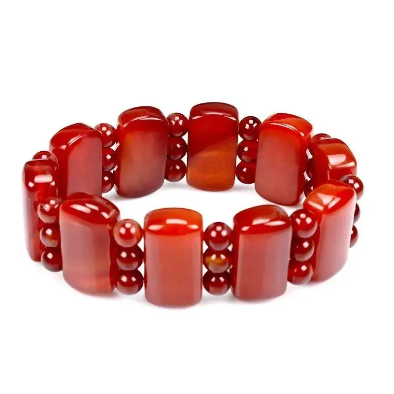 Natural South Red Agate Bracelet Hand-arranged Gold Agate Couples Bracelets Beads Fashion Gifts for Men and Women.