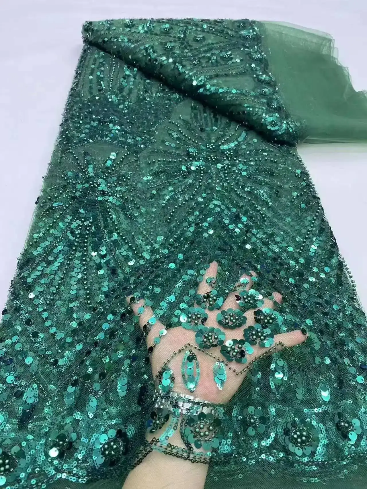 

2025 Net Lace Fabrics With Sequins For Evening Dresses Latest French Beaded Tulle Lace Fabric High Quality African