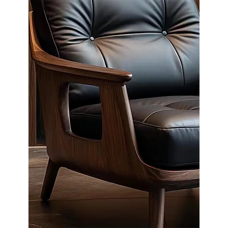 Solid wood leather sofa chair hotel designer new leisure chair single chair high-end