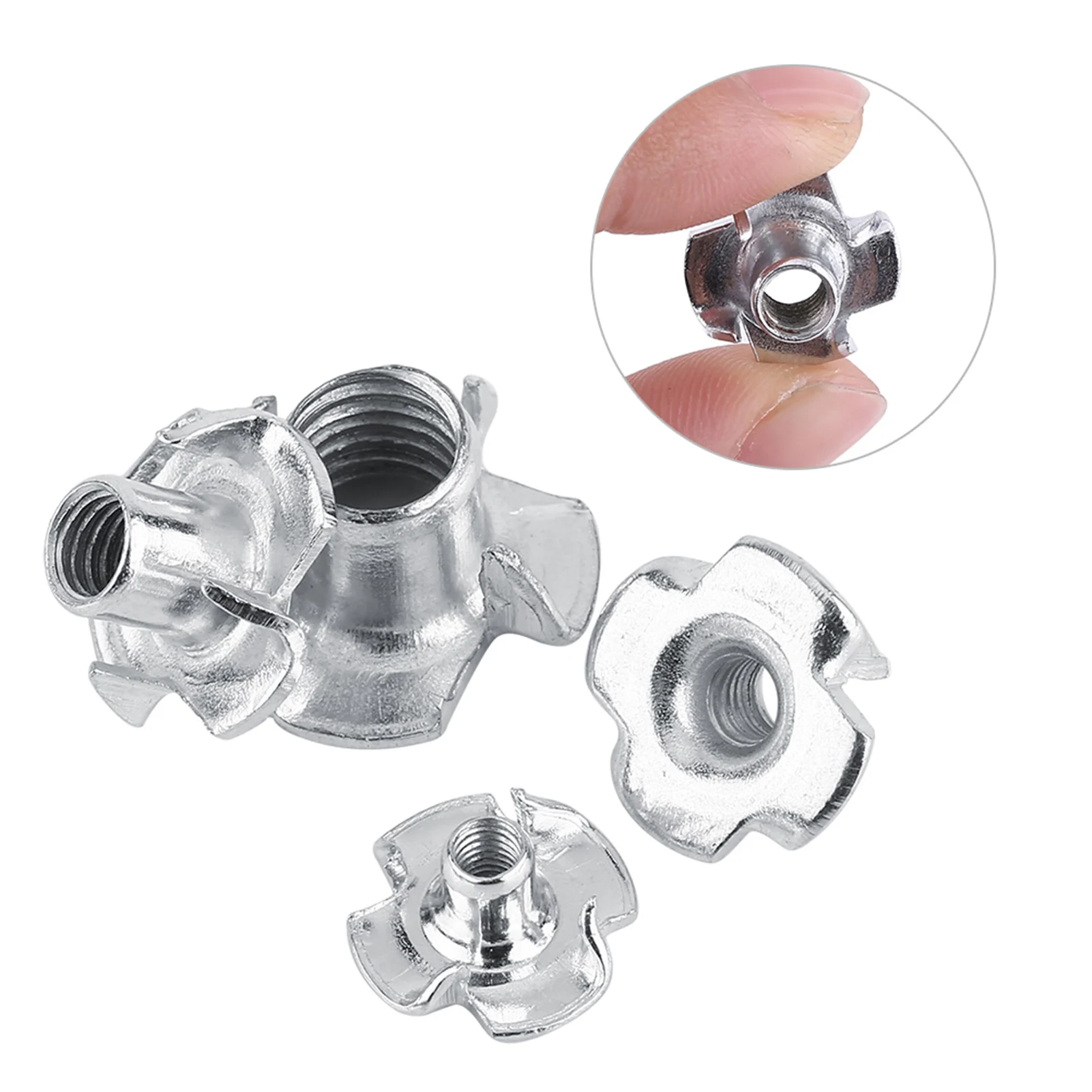 Wooden Furniture Fastener Hardware Galvanized Carbon Steel Four Prong Locking T Nut Woodworking Insert T Nut Accessory