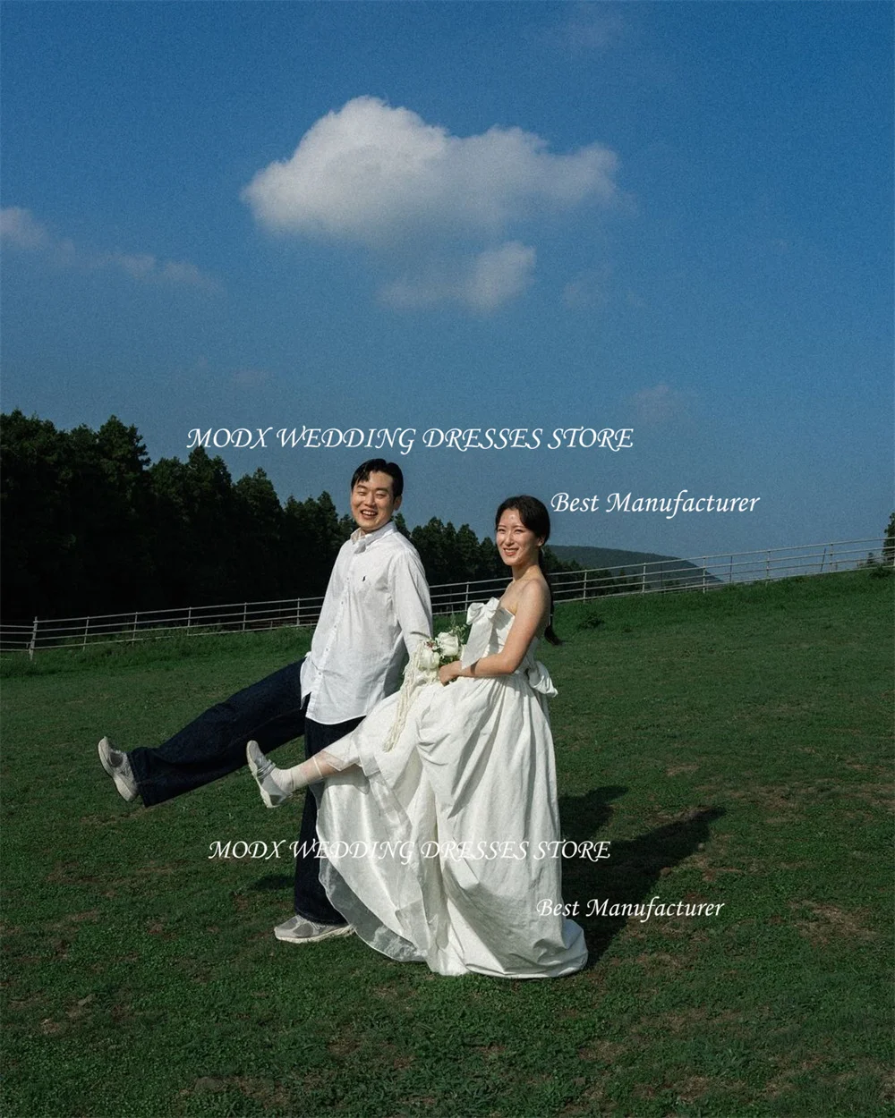 MODX بسيط ألف خط كوريا فستان الزفاف صورة تبادل لاطلاق النار حمالة الطابق طول الظهر الدانتيل يصل فستان زفاف Vestidos De Novias 2025 #2