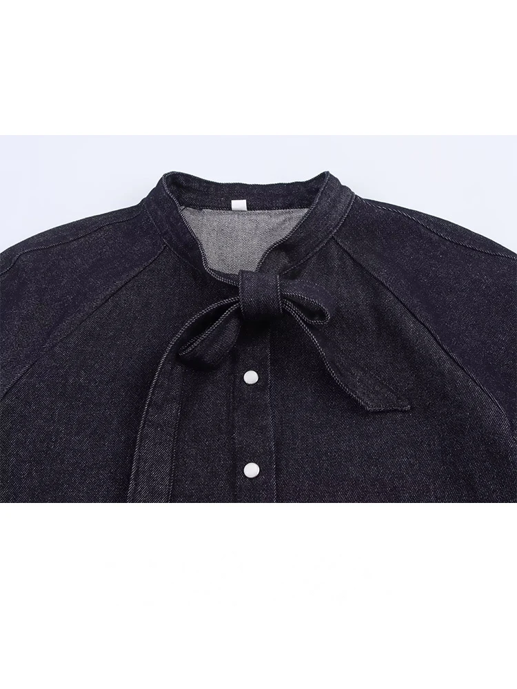 HH – costumes à la mode pour femmes, chemise à simple boutonnage + jupe mi-longue plissée avec fermeture éclair, taille élastique, jupe en Denim solide