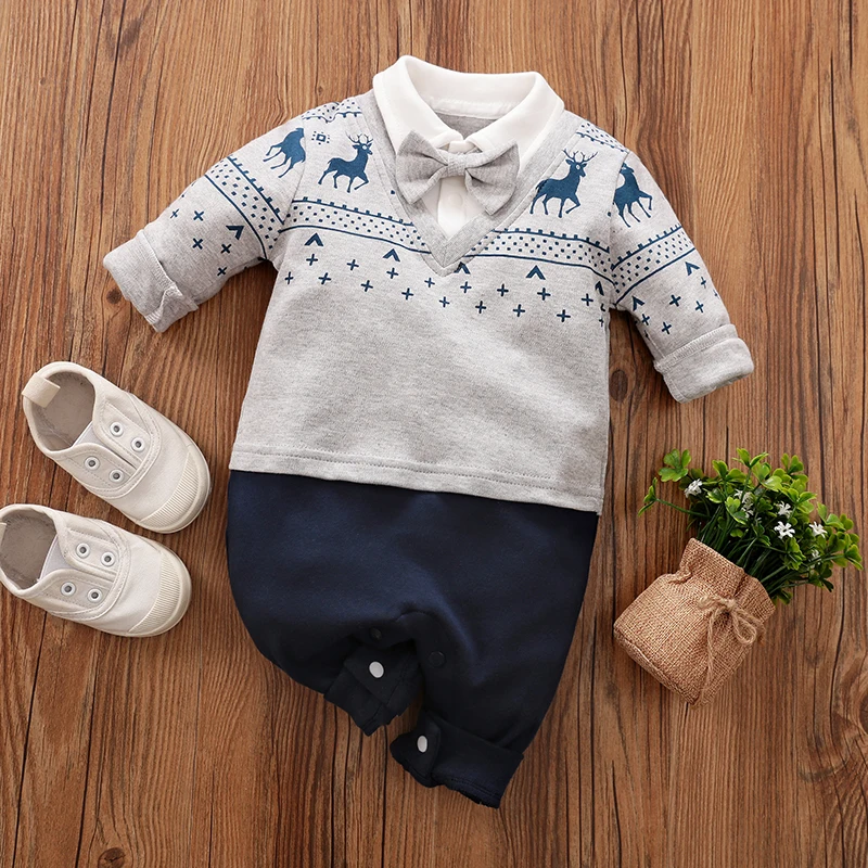 Spring Summer Outdoor Newborn Kids Clothes Infant Toddler Clothes autumn Baby GentlemanBowtie Jumpsuit fake two pieces