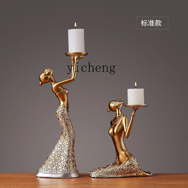

ZYA Candle Holder Ornament Vintage Home Light Luxury Candle Holder Ornament Dining Table Decoration