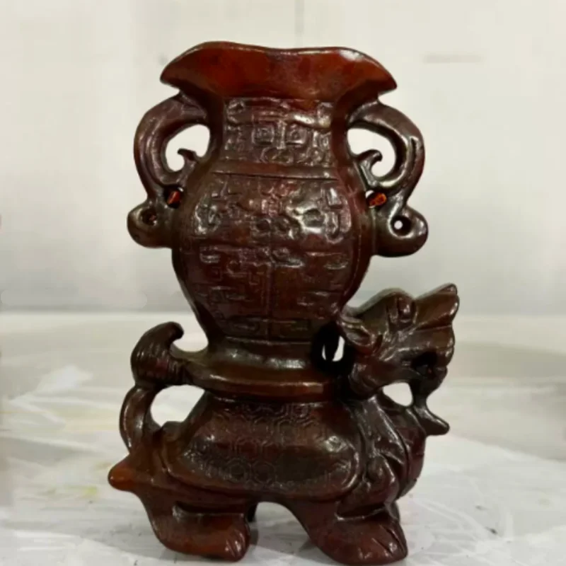 Vase décoratif antique en jade sculpté en forme de tortue dragon, ornement de bureau pour la maison, salon, collection d'art populaire, artisanat