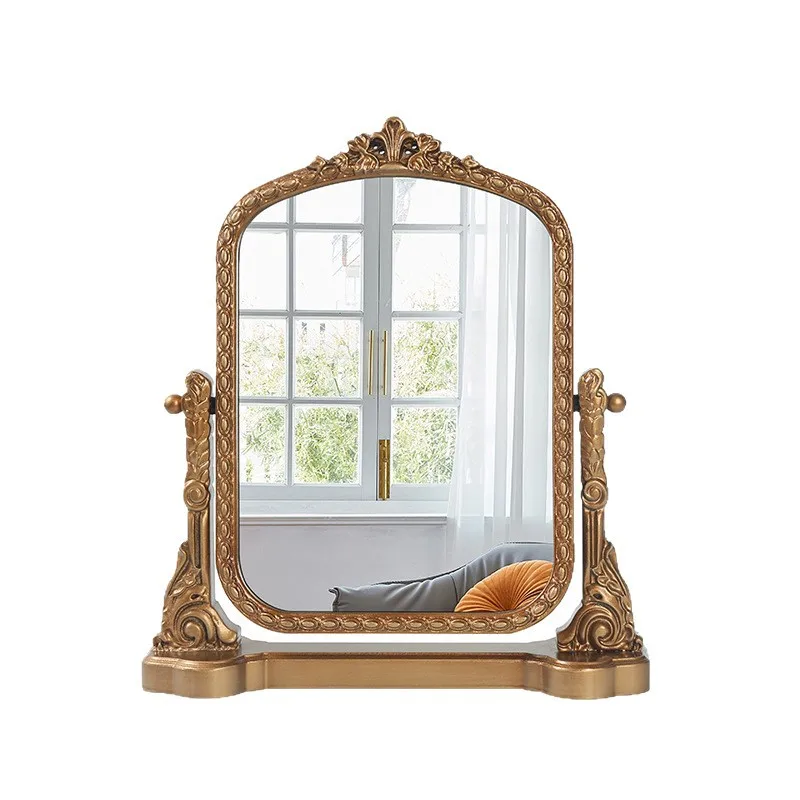 Desktop decorative mirror gold engraved adjustable angle vanity mirror