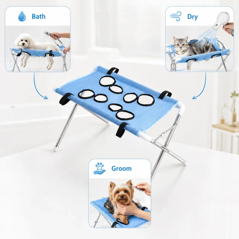 Pet Bathing Hammock Stand Foldable Dog Cat Grooming Drying Table Breathable Mesh Bath Helper for Small Pets Grooming Supply