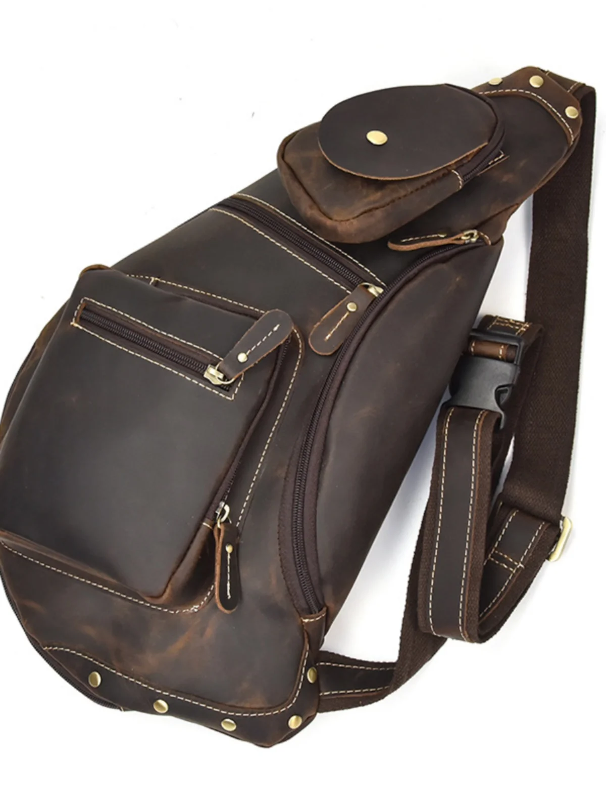 Original Retro Men's Bag New Top Layer Cowhide Large Capacity Chest Bag Genuine Leather Backpack Mad  Skin Diagonal Bag