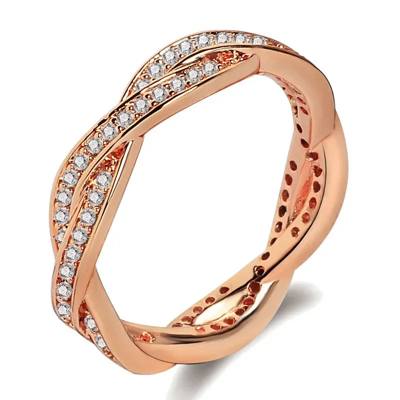 Popular The Cross 925 Sterling Silver Ring Female Double Crystal Ring Rose Gold Color Aneis De Ouro Zirconia Jewelry Anel
