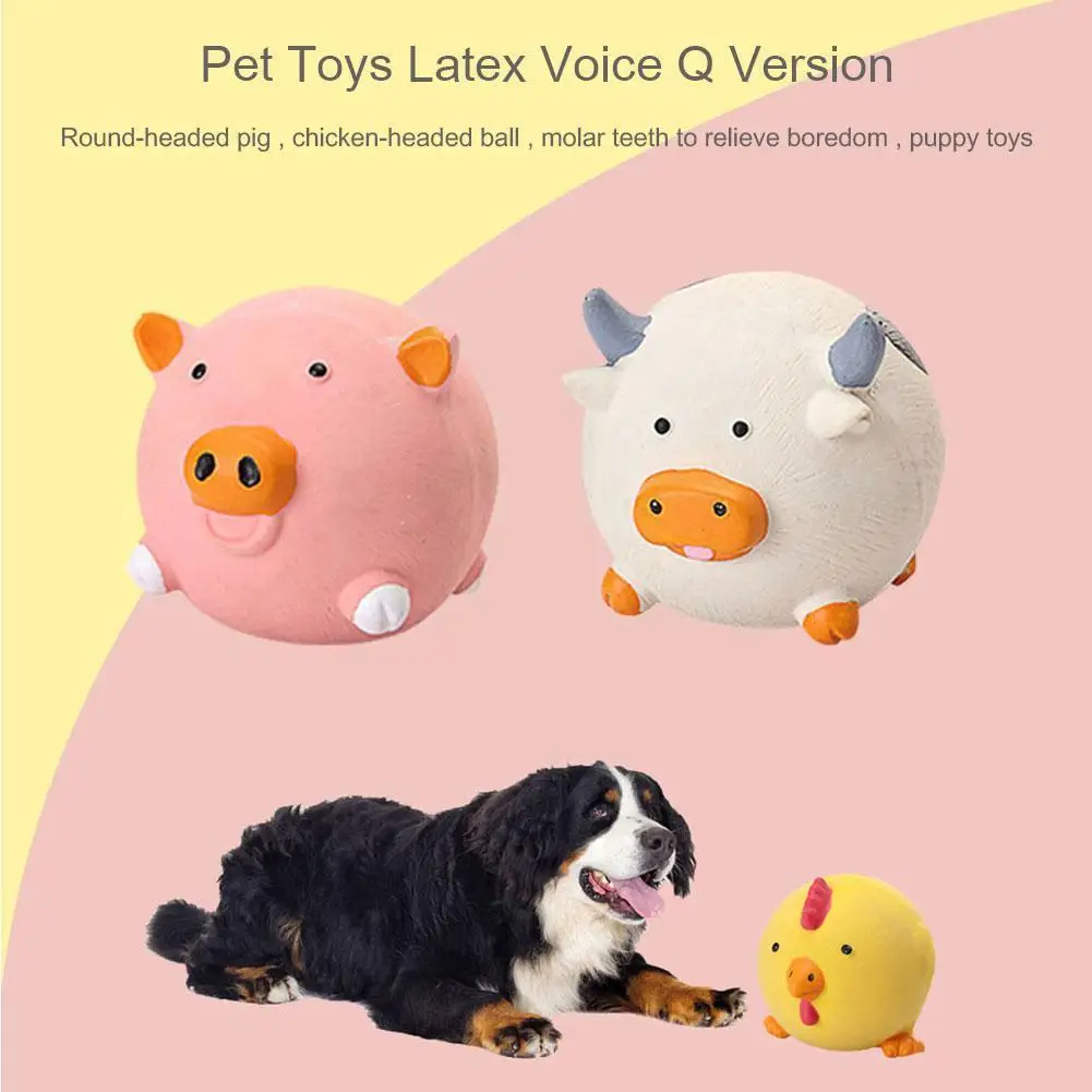 Latex Vocal Ball Cartoon Animal Pet Grinding Teeth Cow Chicken Chew Round Products Toys Balls Pig Rose Yellow Dogs Red Trai S8K5