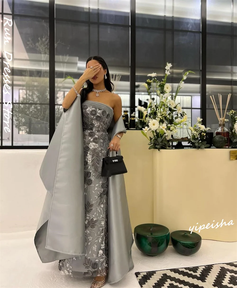 Customized Retro Strapless A-line Evening Dresses Applique Paillette / Sequins Stole s Formal Occasion Gown 롱원피스 robe femme soir