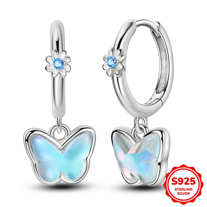 

100% 925 Sterling Silver Earrings Women Dreamy Aurora Butterfly Hoop Earring For Anniversary Wedding Jewelry Gift