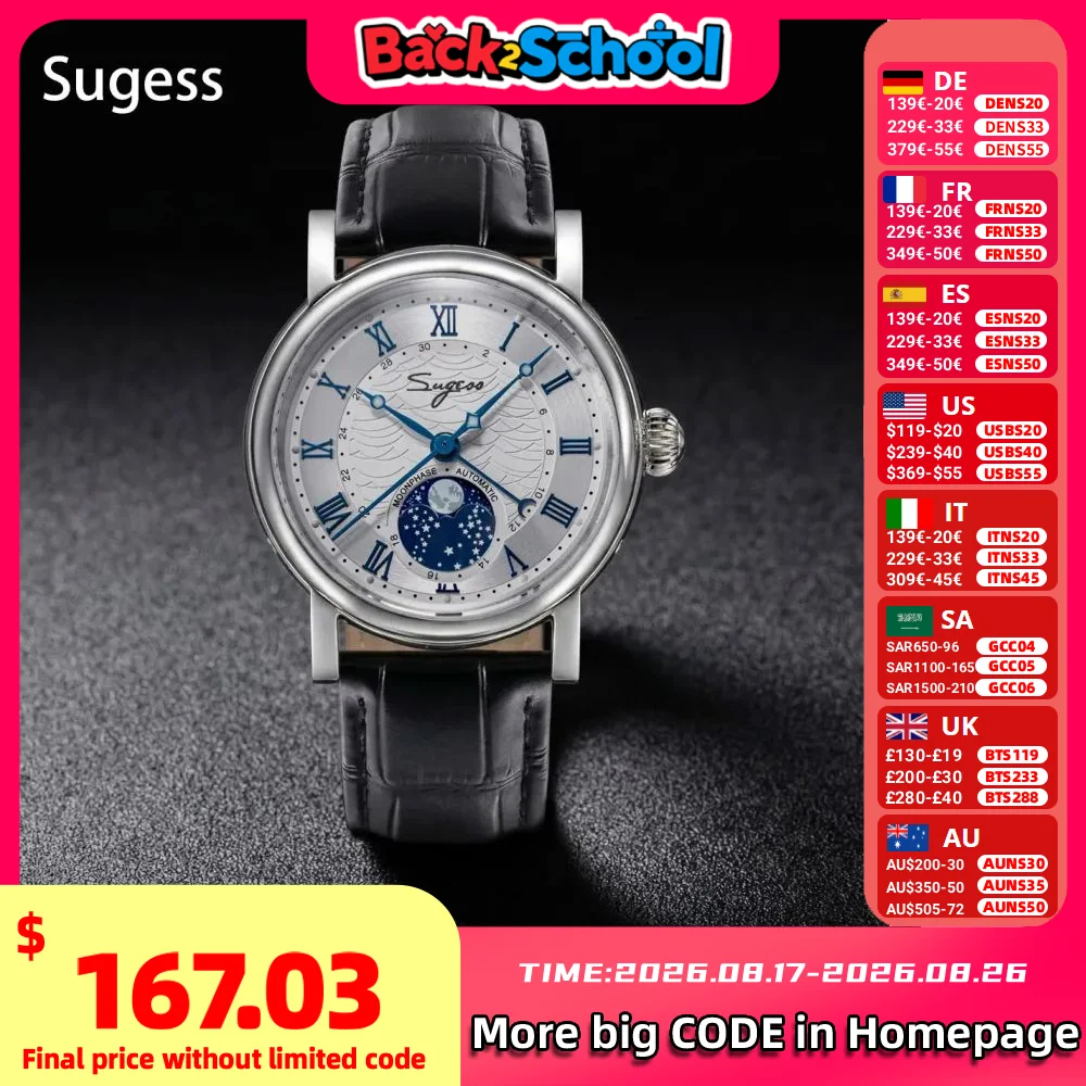 Moonphase Complication Watch - Sugess Watches for Men Automatic Mechanical