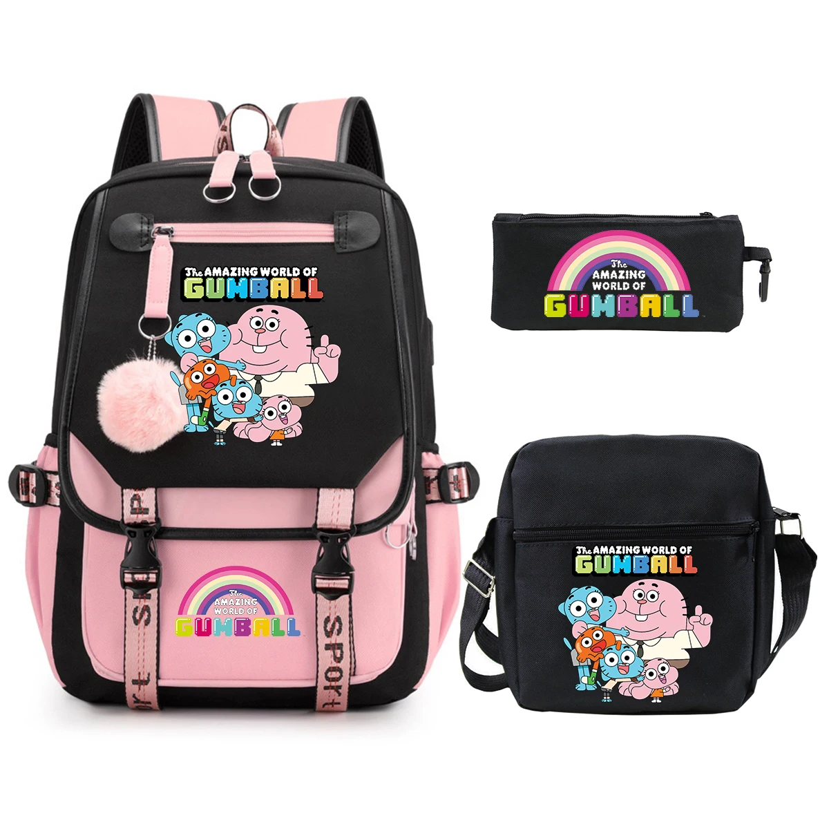 3pcs Set The Amazing World of Gumball Backpack Shoulder Bag Pencil Bag Student Boy Girl Schoolbag Teenager Women Travel Rucksack