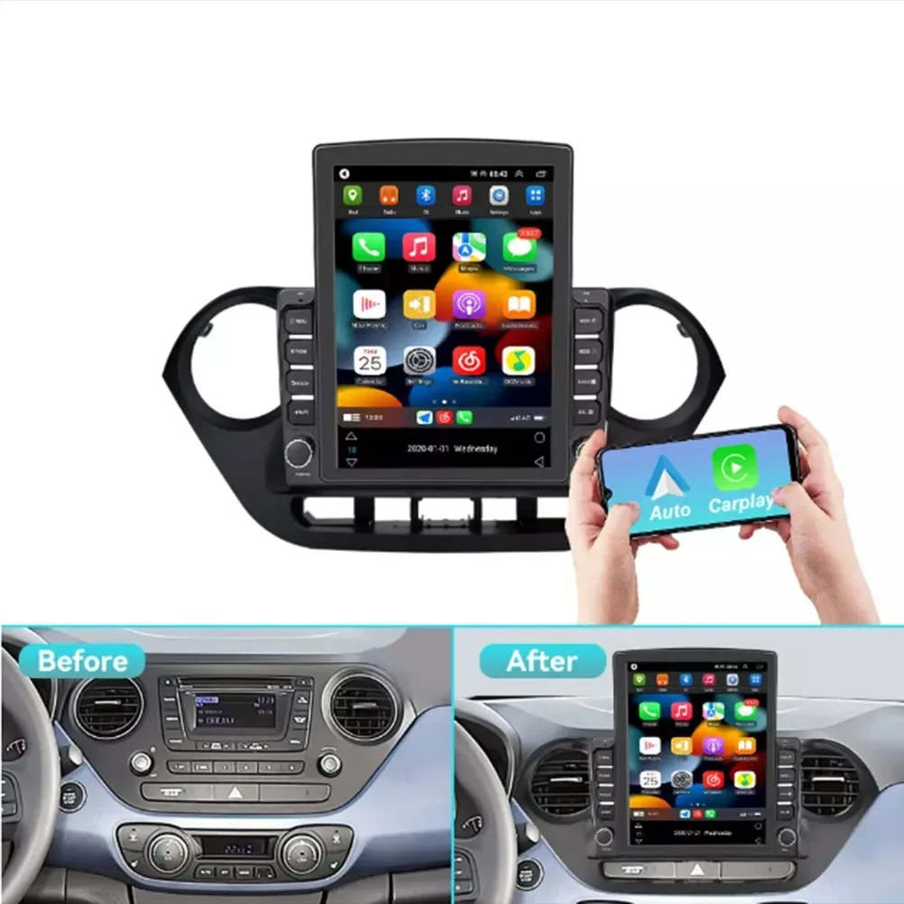 9.7 بوصة (الببتيد الأيسر - Little King Kong) Carplay المدمج + Android auto/2 + 64G لملاحة السيارة 14-19 Hyundai i10 Android 15