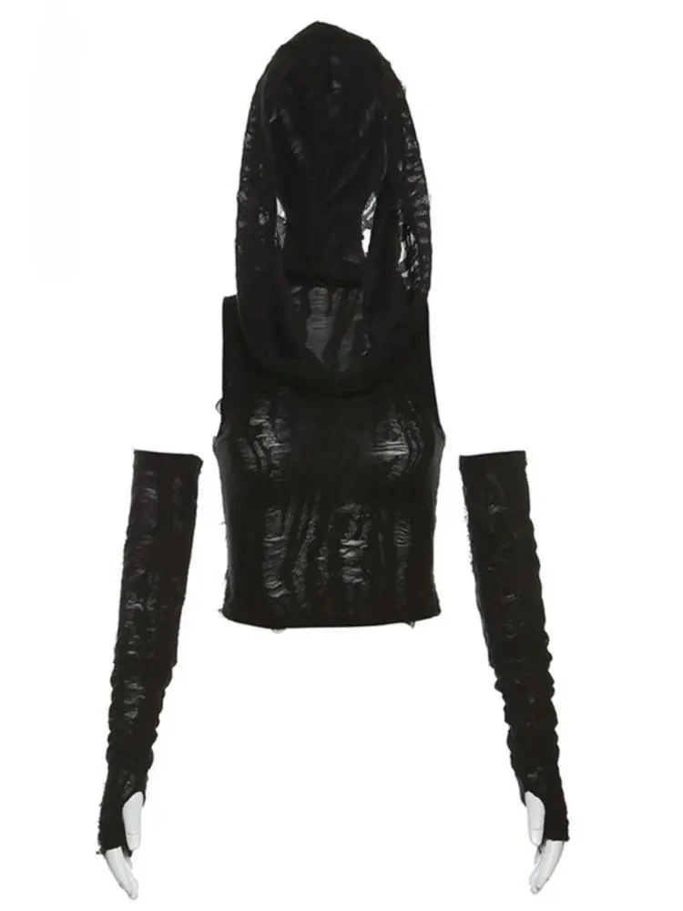 

Sexy gothic teachwear Crop Top hooded Women Aesthetic T-shirts Y2K Retro Hooded Tops Streetwear Punk Tee Shirt Hottie clothes