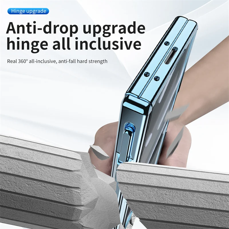 Electroplated Magnetic Double Hinge Folding Phone Case For Samsung Fold 3 4 Clear Folding For Samsung Fold 5 6 Protective Cover