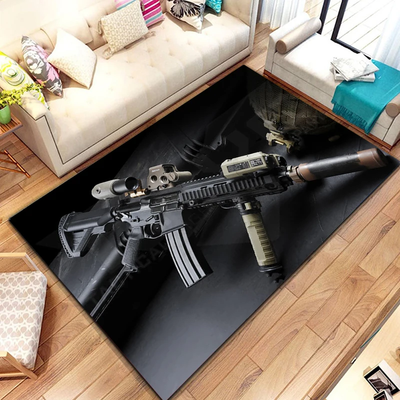 3D Rifle Pistol Revolver Gun Cartoon Area Rug,Carpet Rug for Living Room Bedroom,Kitchen Doormat Bathroom Anti-slip Floor  cool