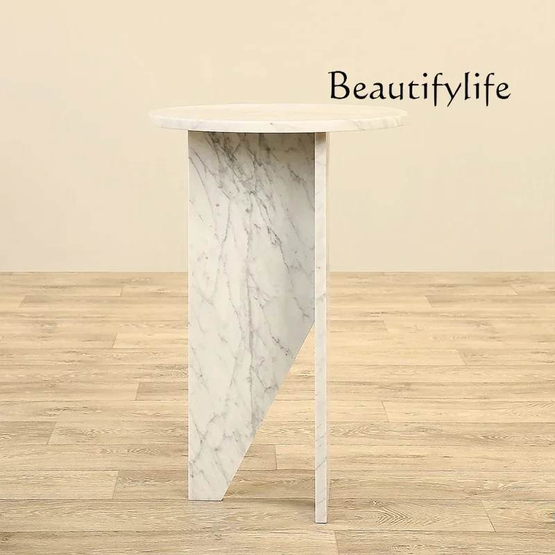 zL Nordic Light Luxury Style Natural Marble Side Table Creative Simplicity Round Edge Table Home Art Coffee Table Size 40x40x55c