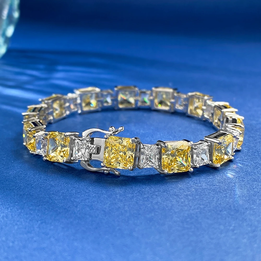 PuBang Fine Jewelry 925 Sterling Silver Yellow Gemstone Created Moissanite Luxury Bracelet for Women Wedding Gifts Drop Shipping
