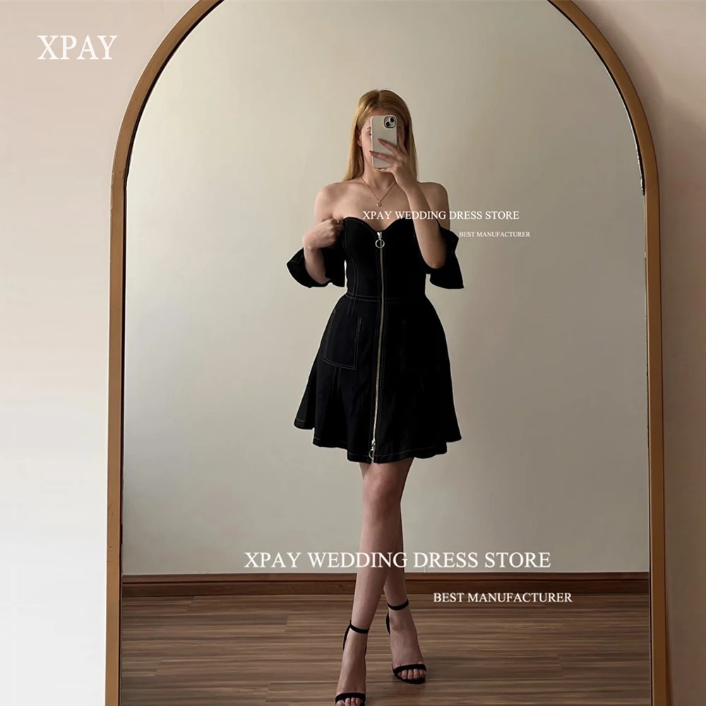 XPAY Sexy Off the Shoulder Black Short Prom Party Dresses Zipper Velvet Vintage Cocktail Dress Night Event Formal Evening Gowns