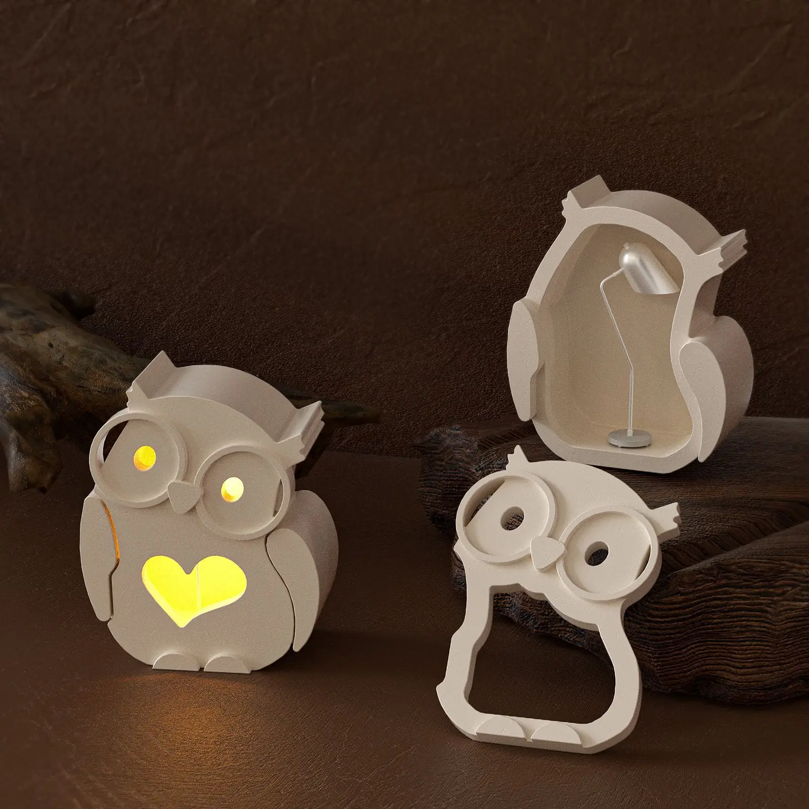 Hollow Owl Shaped Lamp Silhouette Silicone Mold Halloween Ornament Decor Atmosphere Lamp Candle Holder Plaster Resin Craft Mold