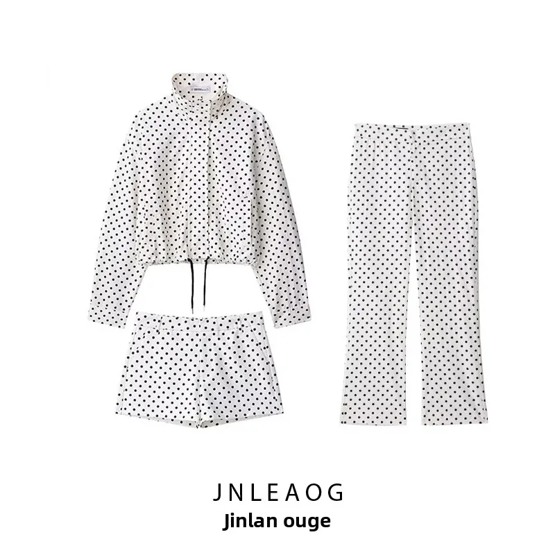 

Модное женское пальто в горошек с объемными рукавами, весенняя новинка JNLEAOG, из полиэстера, вязаное, с длинными рукавами, на молнии