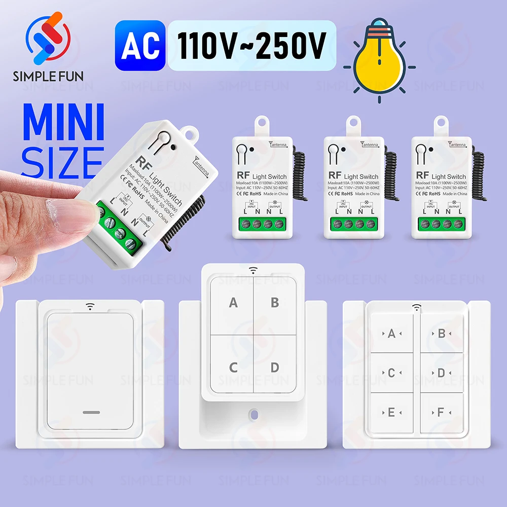 

433Mhz Wireless Remote Control Light Switch 110V 220V 230V 10A Small Size Relay Module Wireless Wall Panel Switch for Lamp LED