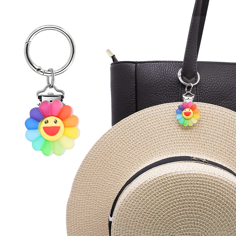 1 stücke Hut Clip Regenbogen Sonnenblume Gänseblümchen Reise Hut Zubehör Halter Handtasche kostenlose Sonnenbrille Brille Brieftasche hängen Hut Clip