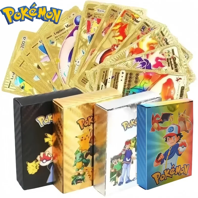 

Pokemon Game Cards English Spanish French German Pikachu Rare Card Set Gold Silver Black Game Collector Tabletop Battle Cards