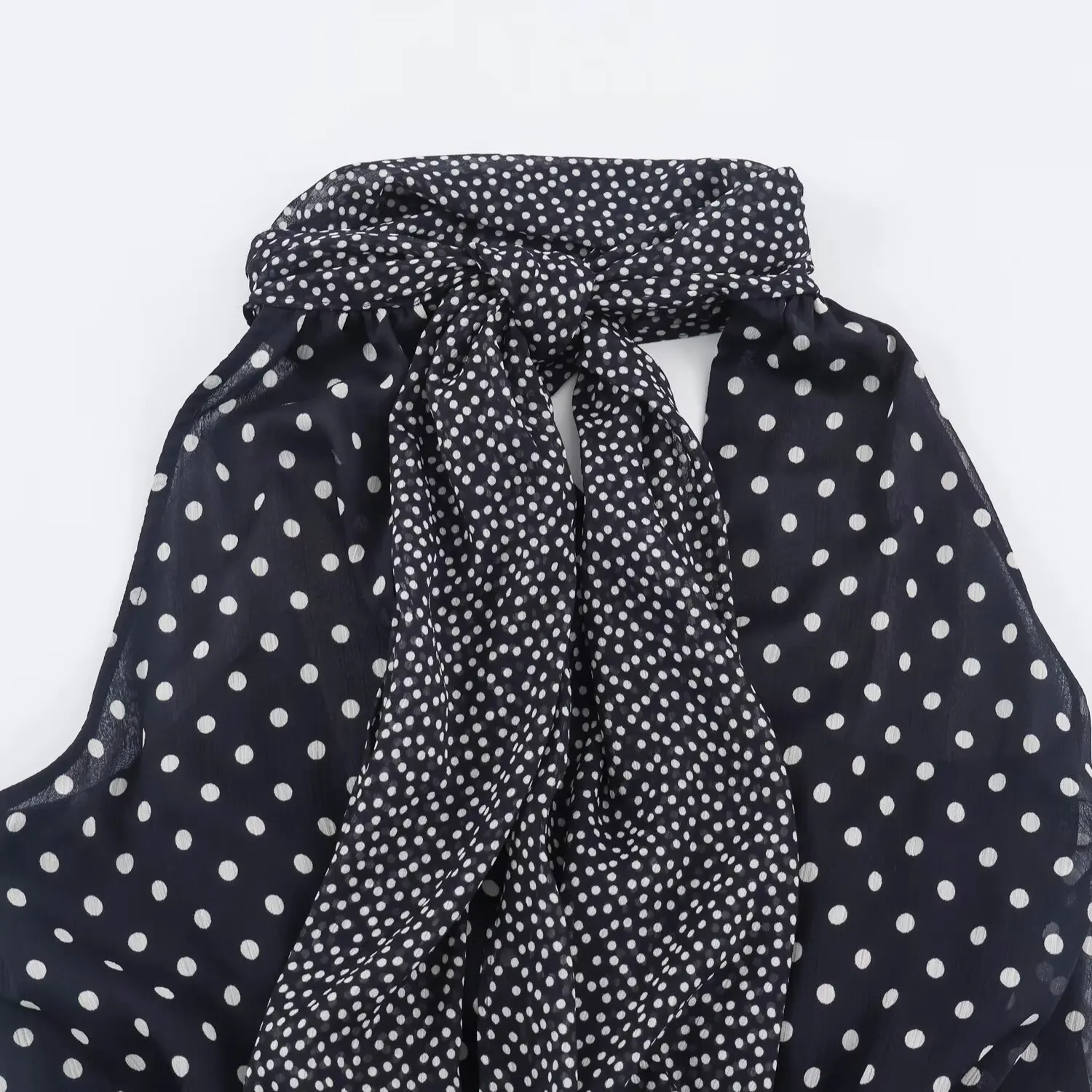 BSAY 2026 Vintage Elegantes Damen Polka Dot Halter-Midikleid mit Metallverzierung, geraffter Taille, plissiert, ärmellos, A-Linie, langes Kleid – Detail 10