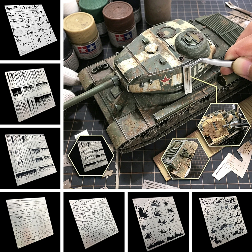 Salt Weathering/Scratches/Rust/Mud Splatter Effect Airbrush Stencils Template Tool For 1/32 1/35 1/48 1/72 Model Modification DI