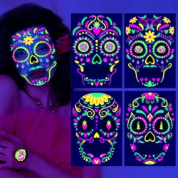 Day of the Dead  Fluorescent Print Temporary Tattoo Neon Halloween Stickers Party Festival Face Night Bar Decoration Waterproof