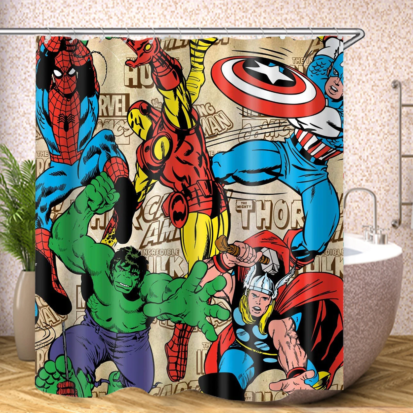 

Marvel's Avengers Bathroom Bath Curtain Waterproof Accessories Shower Sets Full Set Luxury Anime Printed 100% Polyester