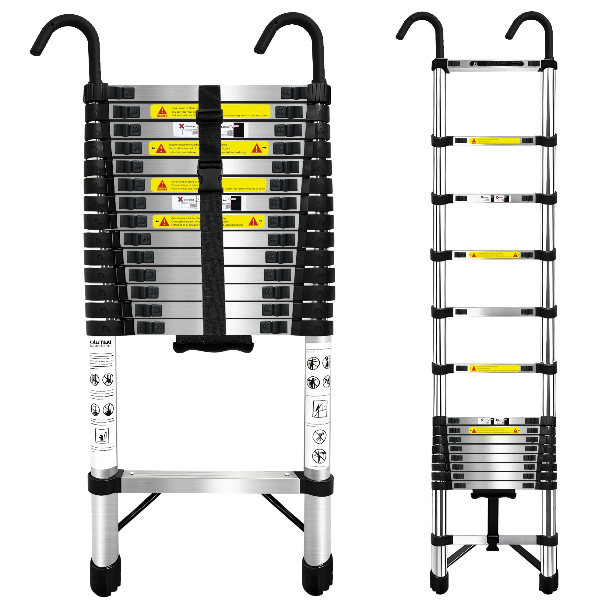 Escalera Telescópica Portátil de Acero Inoxidable de 2.6-6.3M, Escalera Plegable de Extensión con un Solo Botón para el Hogar y Exteriores