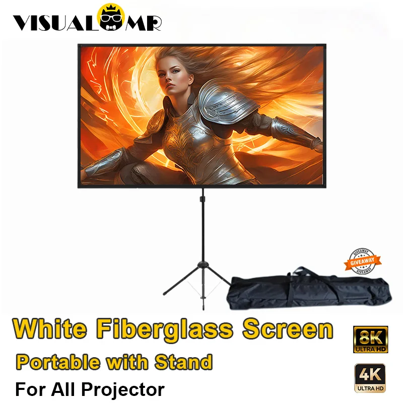 Portable Projection Screen Tripod with Stand 60/80/100inch White Fiberglass Home Theater Tripod for Indoor and Outdoor Bracket