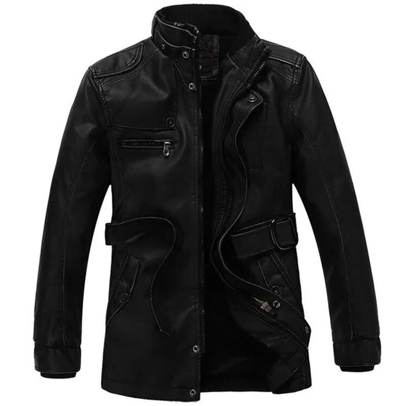 Chaqueta de cuero para hombre, ideal para el invierno, de estilo casual, resistente al viento, con forro polar grueso para mayor abrigo, chaqueta de moto, disponible en tallas grandes 5XL y 6XL, abrigo largo de moda.